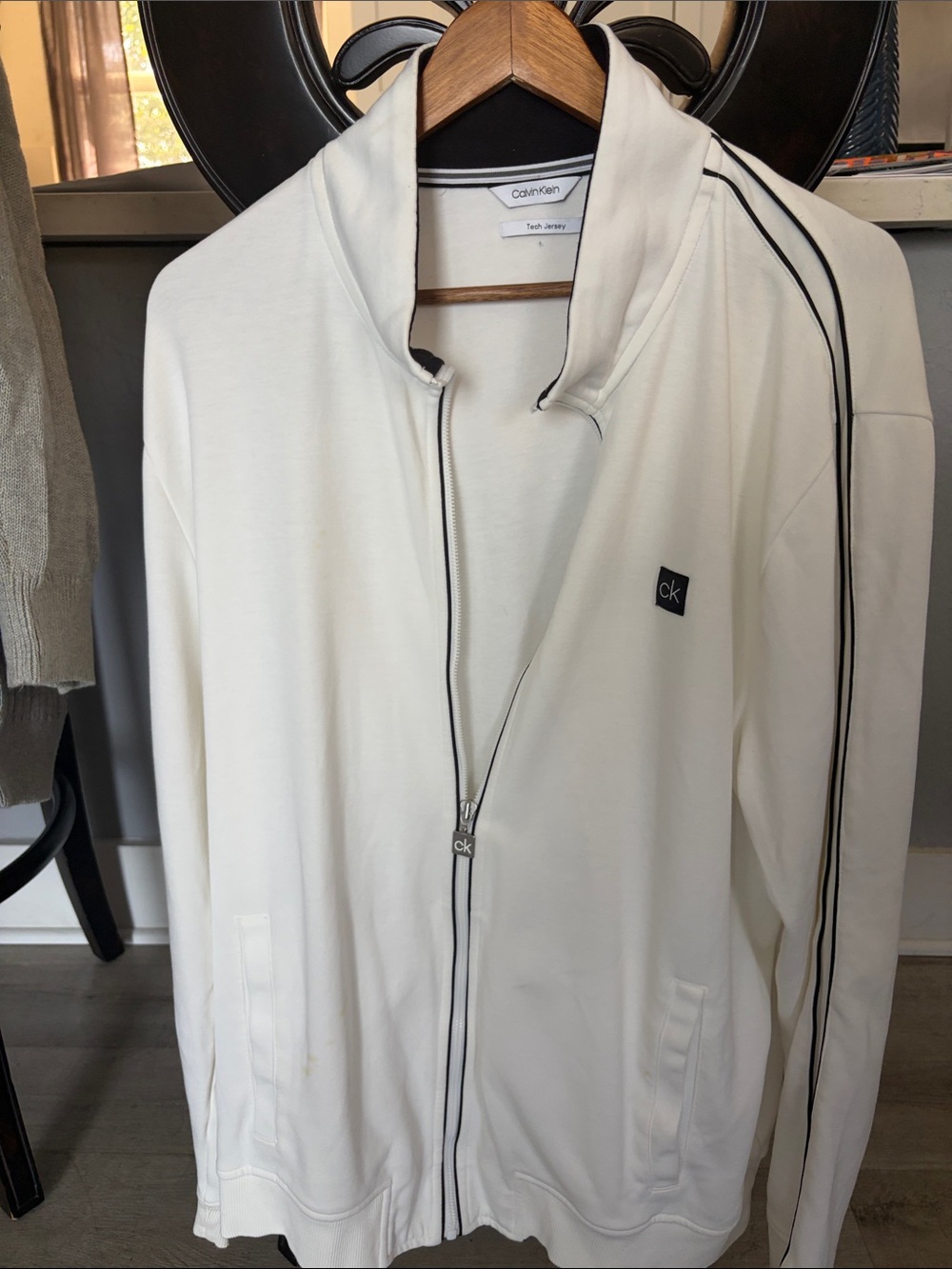 Calvin Klein White Zip-Up Track Jacket with Black Piping